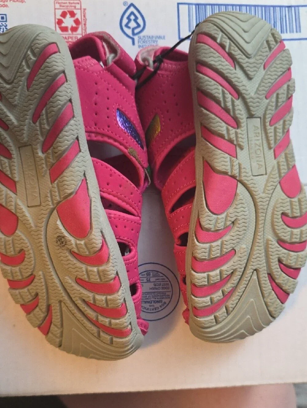 Arizona Jean Company Girls Hot Pink Sandals with Iridescent Green Accents